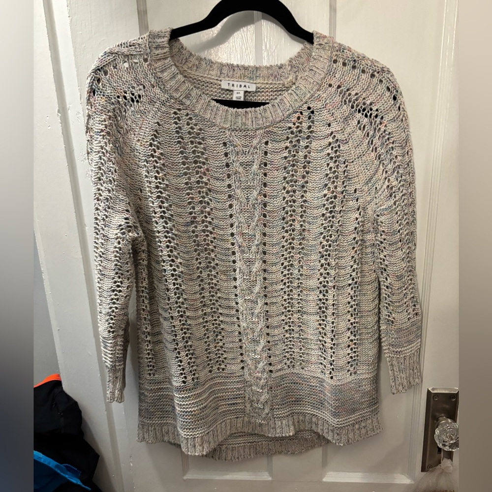 Women's Light Gray/multicolour Knit Sweater